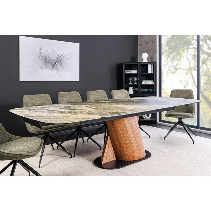 riess-ambiente Esstisch ELEMENTS 180-220-260cm taupe/beige – Keramikplatte, Walnuss-Gestell (Einzelartikel, 1-St), ausziehbare Platte für gesellige Runden – ideal für Esszimmer & Küche – Bild 2