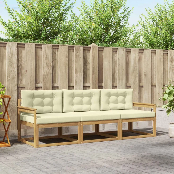 vidaXL Outdoor-Sofagarnitur 3 stk. Weiß und Creme Polyester 3385979 – Bild 1