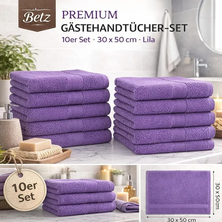 Betz Gästehandtücher 10 tlg. Gästehandtücher-Set PREMIUM 100 % Baumwolle 30x50cm, 100% Baumwolle (10-St) – Bild 2