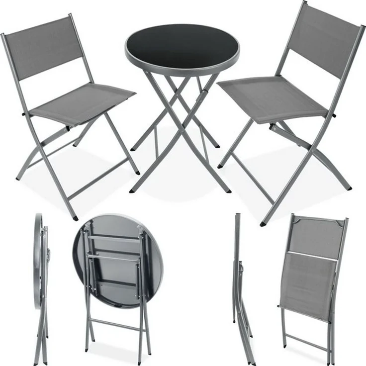 tectake Essgruppe Bistro-Set, (Set, 3-tlg), Robustes Gestell aus Stahl – Bild 4