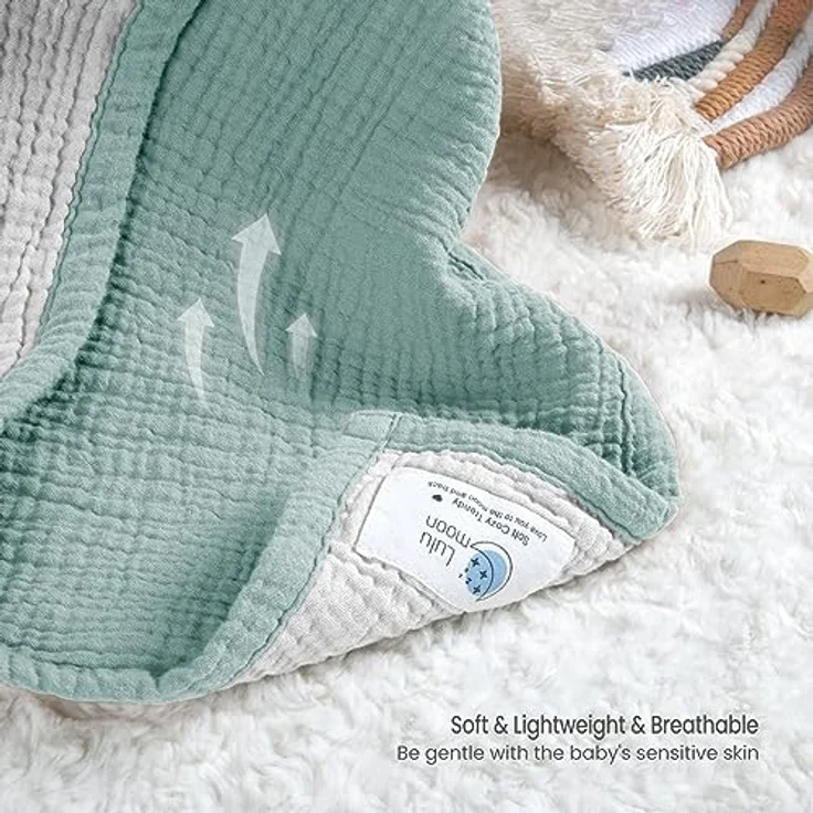 Lulu moon Musselin-Babydecke – Baumwoll-Steppdecken für Kleinkinder – wendbare Kinderbettdecke für Babys, Jungen und Mädchen, 120x120 cm (Salbei) – Bild 5