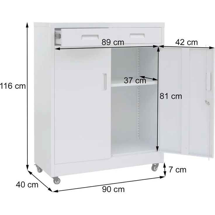 Aktenschrank HWC-O89, Stahlschrank Büroschrank, Rollen Türen Schubladen abschließbar Metall 116x90x40cm ~ dunkelgrau – Bild 3