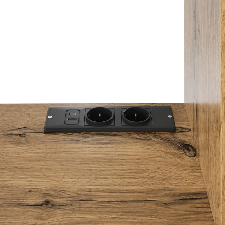 Buffetschrank 100x40x185 cm aus Holzwerkstoff in Eiche mit Glastüren, LED-Lichtleiste und Steckdosen – Bild 9
