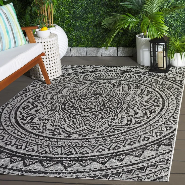 SAFAVIEH Zeitgenössische Teppich für Wohnzimmer, Esszimmer, Schlafzimmer - Courtyard Collection, Kurzer Flor, Hellgrau und Schwarz, 160 X 231 cm – Bild 1