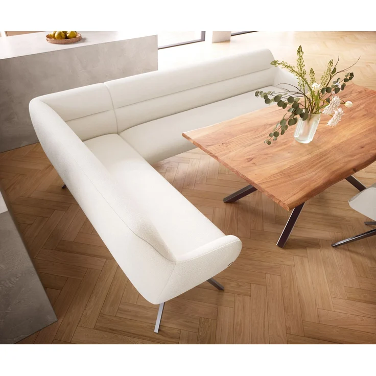 Esszimmerbank Taya-Flex 285x190 cm Bouclé Creme-Weiß Kreuzgestell kantig Graphit Taschenfederkern Rechts – Bild 4