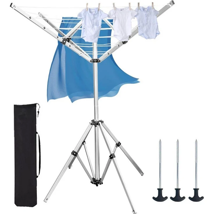 PFCTART Kleiderständer Faltbare Wäschespinne mit 15 m Leinenlänge, (Set, 1 St, Für Camping, Balkon & Garten – wäscheständer klein, ausziehbar), Leichtes Aluminium-Stativ – mobil, stabil & wäschespinne – Bild 5