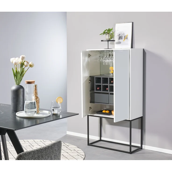 Barschrank >Bar 3< 10 Fächer, Halterung für Weingläser, Weiß matt - 79x156x38cm (B/H/T) – Bild 2