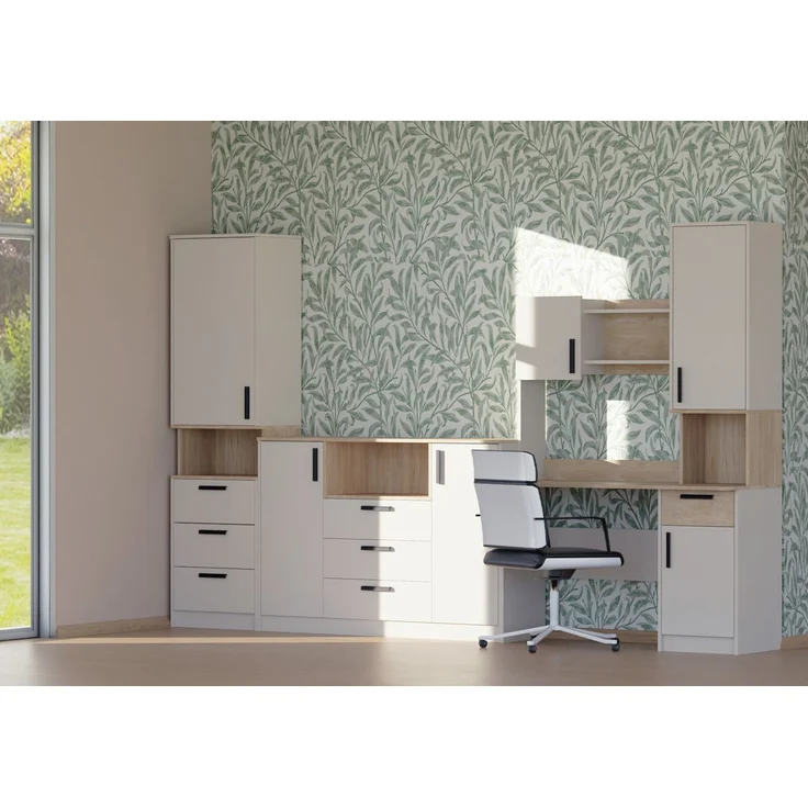 Marmex Möbel Grant Set-29C Jugendmöbel Kombi Schreibtisch Standregal Kommode, laminierte Spanplatte, graubeige cashmere+cremona torro 314x195x52,5 cm – Bild 1