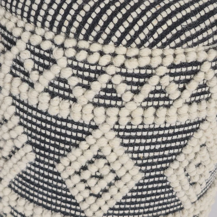 Hocker Boho Wolle Grau-Creme Ø40x45cm mit Stauraum & abnehmbarem Deckel – Bild 5