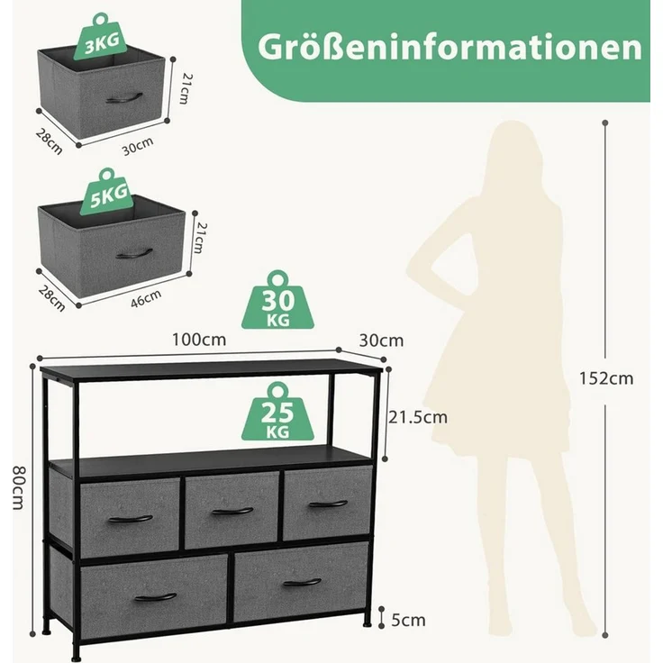 DUMOS Schubkastenkommode Stoffkommode mit Schubladen,Aufbewahrungsschrank,TV-Schrank, Schubladenkommode mit Ablagefläche – Bild 2