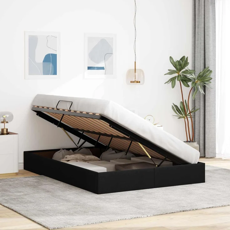 vidaXL Ottoman Bettgestell mit Speicher Schwarz 140 x 190 cm Stoff 3442822 – Bild 4