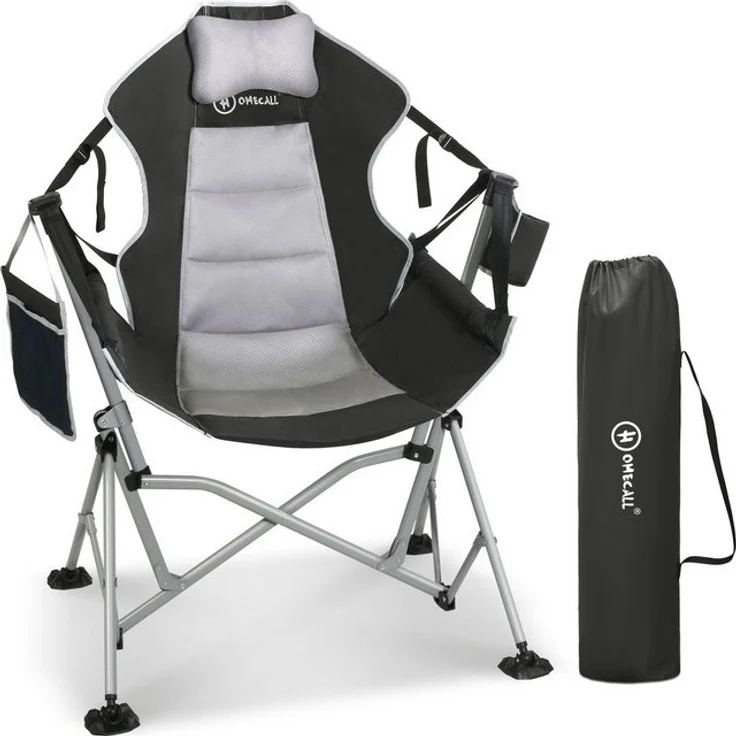 HOMECALL Campingstuhl Stühleschaukelstuhl outdoor Klappstuhl Faltbare Hängestuhl (Biz 180 KG, mit verstellbarer Rückenlehne, Lordosenstütze und Kopfstütze) – Bild 4