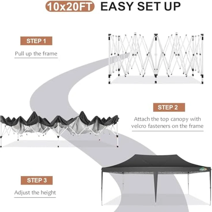 COBIZI Pavillon partyzelt 3x6 wasserdicht stabil Winterfest,Pop-Up faltpavillion mit 6 Seitenteilen Kommerzielle sofort aufklappbare Vordächer Outdoor Gartenzelt Partyzelt für Party Festival,Schwarz – Bild 4