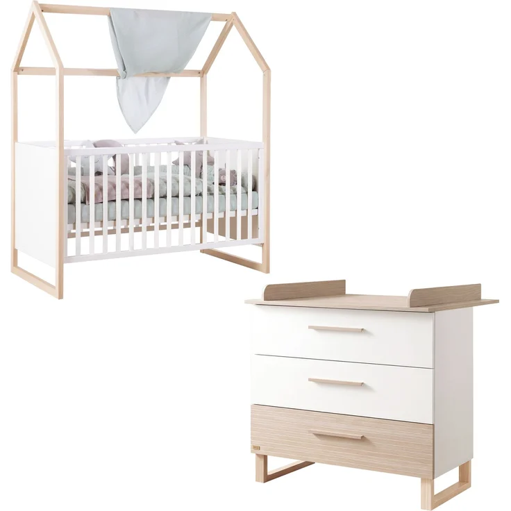 roba Kinderzimmerset Noah - Babyzimmer Set mit Babybett 70 x 140 cm und Wickelkommode - Holz in Weiß & Cashmere - Modernes 2-teiliges Set – Bild 1