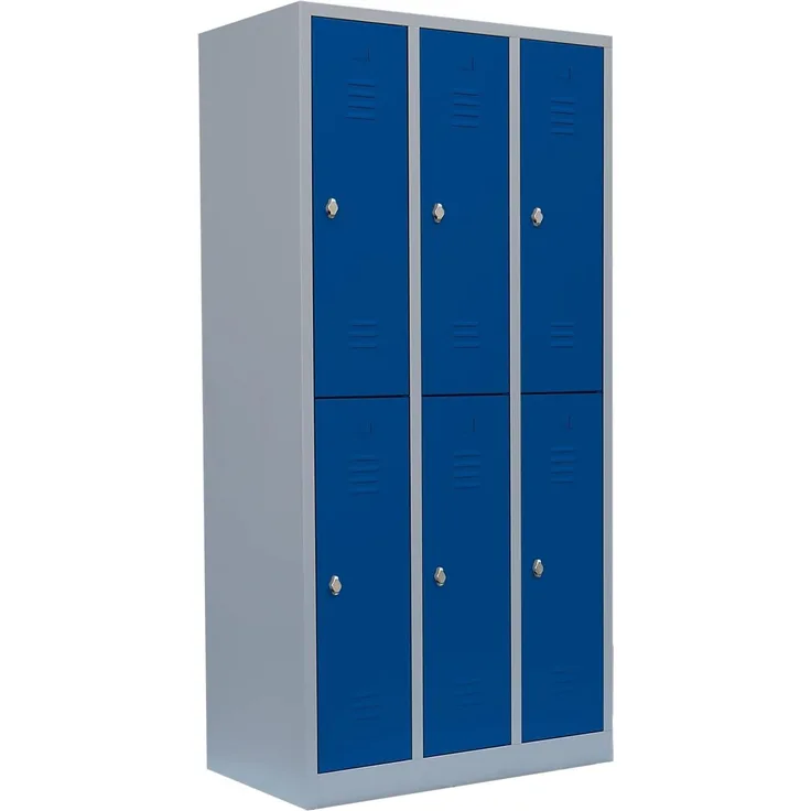 Spind Garderobenschrank Fächerschrank Schließfachschrank180 x 88,5 x 50 cm Lichtgrau/Blau 6 Fächer Abteilbreite ca. 300 mm 520231