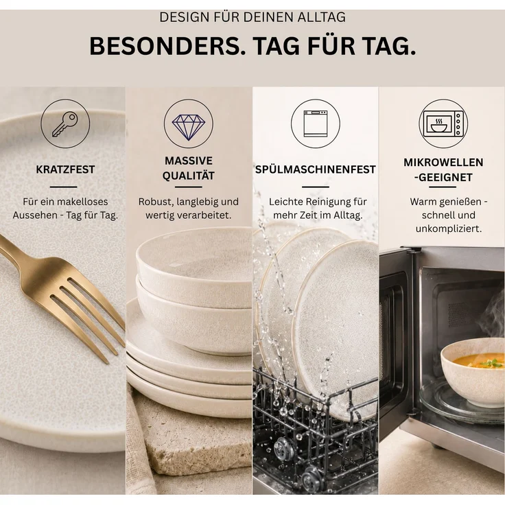 SÄNGER Steingut Geschirrset Korfu, Tafelservice 24 teilig für 8 Personen – Bild 3
