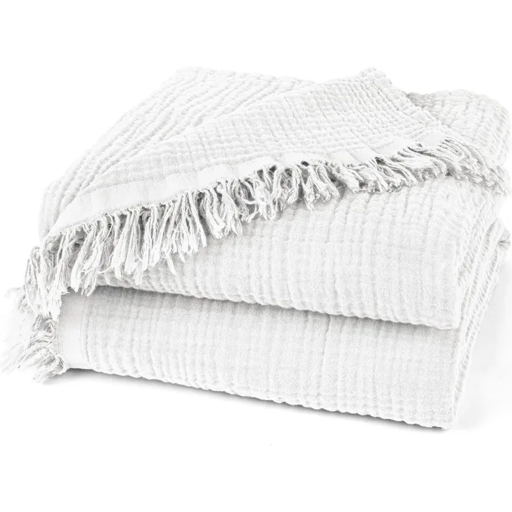 Pure Label Musselin Decke 220x240 cm - Oeko-Tex zertifizierte Tagesdecke aus 100% Baumwolle | Musselin Wohn- & Kuscheldecke für Couch und Sofa in XXL | 220x240 cm, Farbe der Decke Weiß