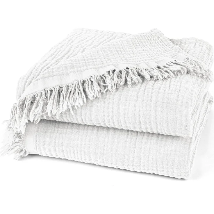 Pure Label Musselin Decke 220x240 cm - Oeko-Tex zertifizierte Tagesdecke aus 100% Baumwolle | Musselin Wohn- & Kuscheldecke für Couch und Sofa in XXL | 220x240 cm, Farbe der Decke Weiß