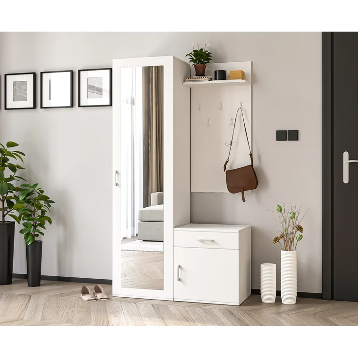 AX LIVING Flurgarderobe Weiß Modern Magnola 100cm Breite, mit Spiegel & Stauraum – Bild 1