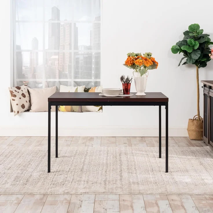 FurnitureR Espresso rechteckiger Dining-Tisch, L-120 cm für 4-6 Personen, Sleek Modernes Design, Thick Wood Top mit Metallrahmen, vielseitig und minimalistisch, Akzent für Outdoor & Innen 120x70 x – Bild 2