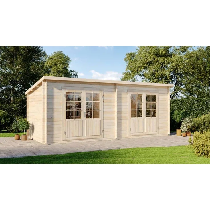 Alpholz Gartenhaus Maria Twin Gartenhaus aus Holz in Pinie Holzhaus mit 28 mm Wandstärke Blockbohlenhaus mit Montagematerial