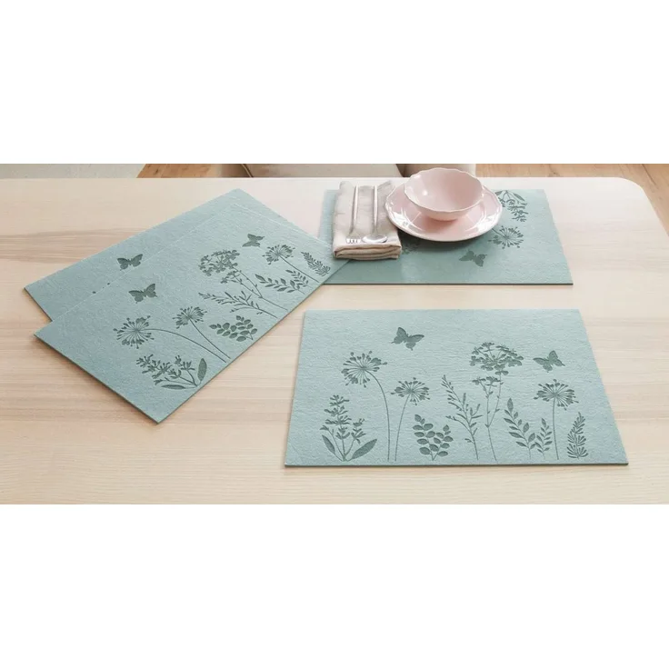 Dekoleidenschaft Platzset "Blumenwiese" Filz, grün, 45x30 cm, Tischsets eckig, Tischuntersetzer, (4-St, im Set), Platzmatte, Tischunterlage Esstisch, Untersetzer, Platzdeckchen