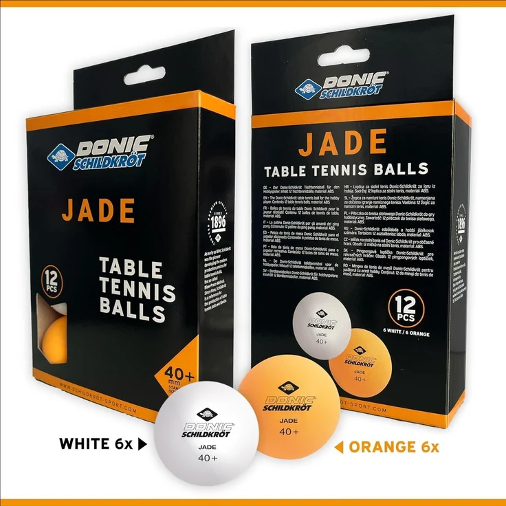 Tischtennisball Jade, Poly 40+ Qualität, 6 Stk. im Karton, 3x Weiß / 3x Orange – Bild 2
