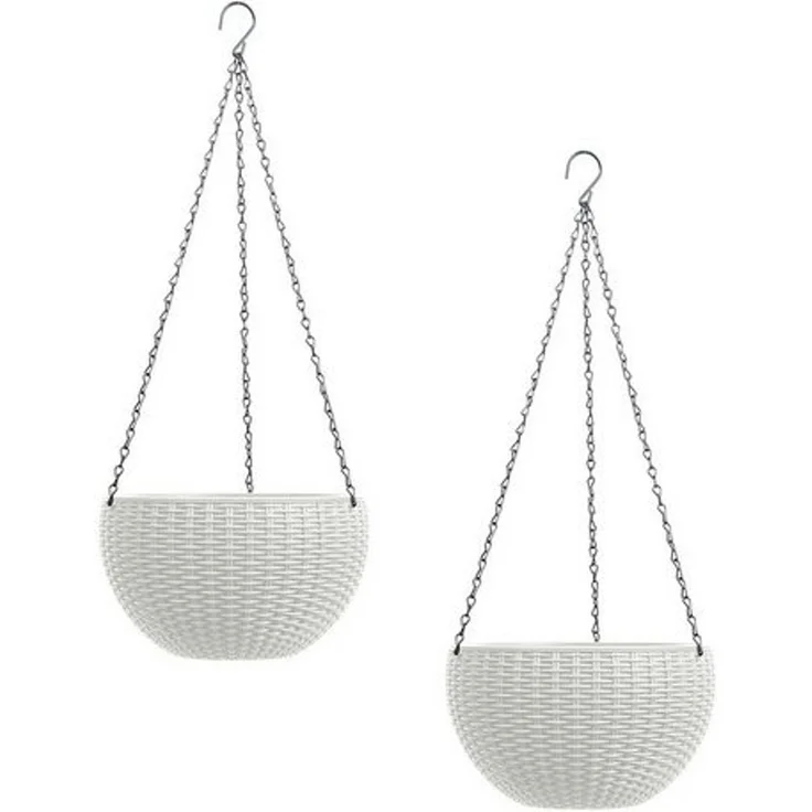 HTI-Living Blumenampel Blumenampel 2er Set Rattanoptik Weiß (Set, 2 St, 2 Blumenampeln), Blumentopf hängend Kunststoff – Bild 2