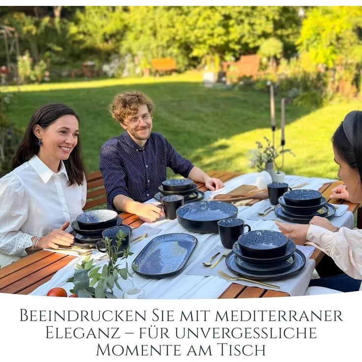 Steingut Geschirrset 6 Pers. Ibiza 24-tlg Hochwertiges Mediterranes TEST SEHR GUT Steingut Geschirr Set - Schüssel- und Teller Set - Tafelservice 6 Personen Geschirrsets Pure Living in Rauchblau – Bild 8