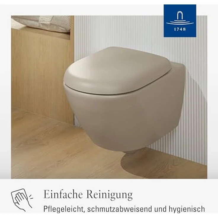 Villeroy & Boch Antao WC-Sitz, Toilettendeckel mit Absenkautomatik, abnehmbarer Toilettensitz aus bruchsicherem Duroplast, Klodeckel Original Ersatzteil, D-Form, Almond, matt – Bild 6