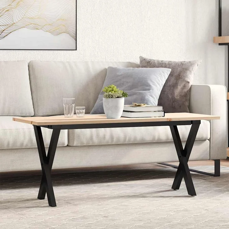 Couchtisch Sofatisch, X-Gestell 110x40x45 cm Massivholz Kiefer & Stahl d441e – Bild 2