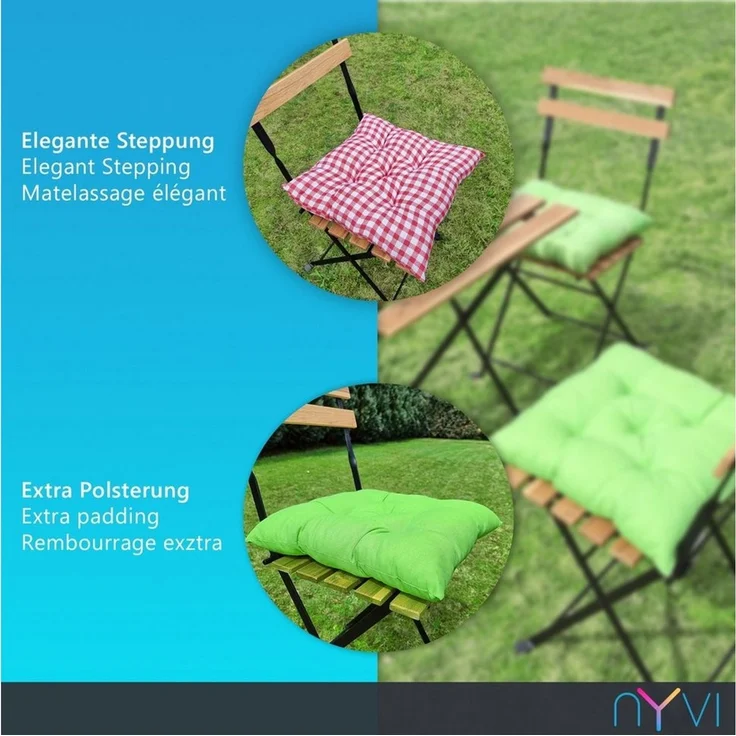 NYVI Stuhlkissen Sitzkissen Genua 4er Set - Dekokissen Sitzauflage für Indoor & Outdoor, Komfortabel & Robust, Gartenstuhlauflagen für 40x40 cm große Stühle – Bild 3