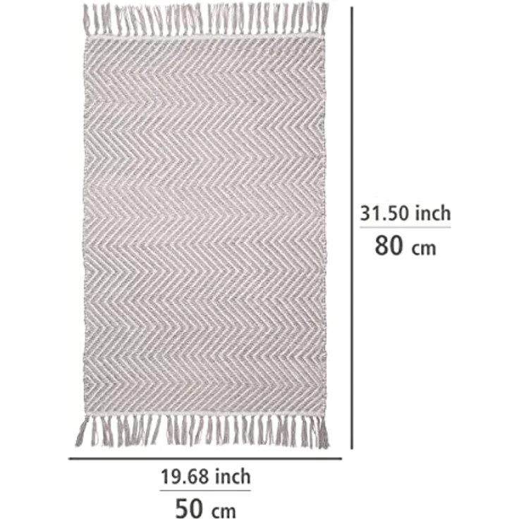 WENKO Badematte Gata, nachhaltige Badezimmermatte aus 100% Polyester mit Zickzack-Muster, grau/weiß, 50 x 80 cm – Bild 3
