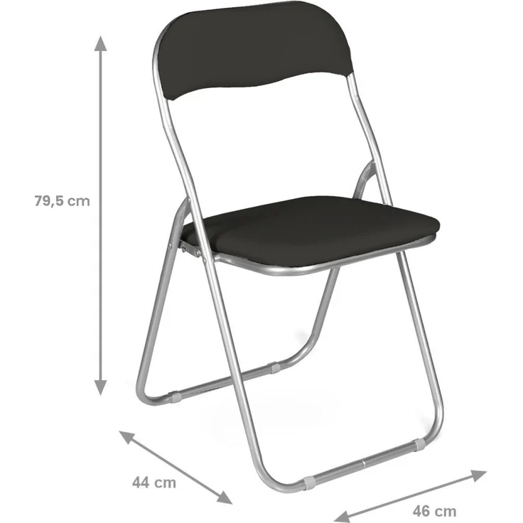 Dmora Set mit 4 Antenore-Klappstühlen, platzsparender Sessel, Gästestuhl, Besprechungssitz aus Kunstleder, 43 x 47 x 80 cm, Schwarz – Bild 3