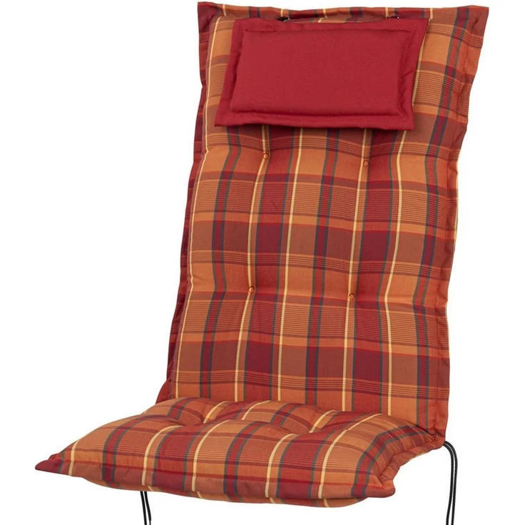 KETTtex Hochlehnerauflage Hochlehner Rom 2136 orange-rot kariert 123 x 50 x 9 cm KETTtex, (1 St) – Bild 5
