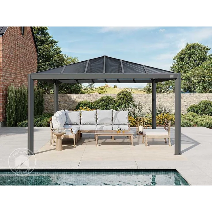 PRIMEYARD Gartenpavillon 4x4 m mit Polycarbonatdach - Hardtop Pavillon ohne Seitenteile – Bild 4