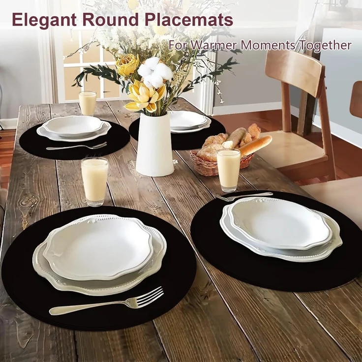 ABC Sechsteiliges Set robuste runde Esstischbezüge, Leder, wasserdicht, rutschfest, abwaschbar, ölbeständig, kratzfest, für Küche und Esszimmer, schwarz – Bild 3