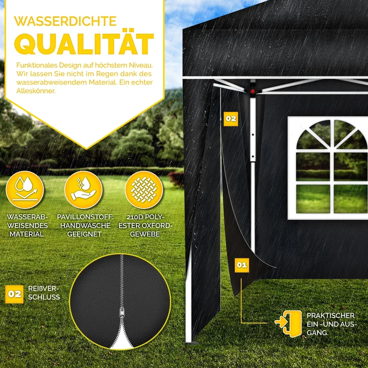 tillvex Pavillon 3x6m - mit 6 Seitenwänden Schwarz wasserdicht | Pop-Up Faltpavillon höhenverstellbar | Gartenzelt UV Schutz 50+ | Partyzelt mit Tasche für Garten – Bild 10