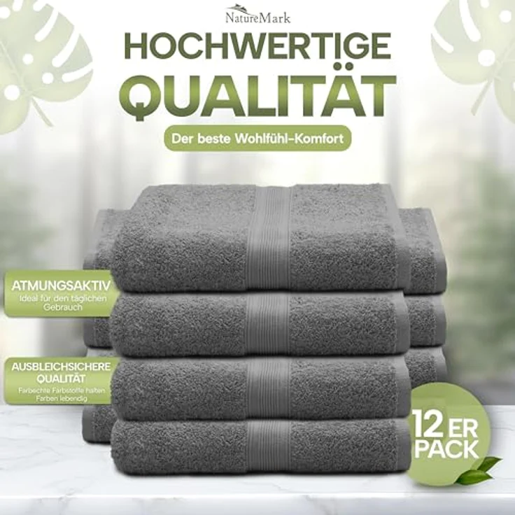 NatureMark 12er Pack Gästetücher Premium Qualität 30x50 cm GÄSTEHANDTUCH Frottiertuch-Set 100% Baumwolle Farbe: Anthrazit / Grau – Bild 4
