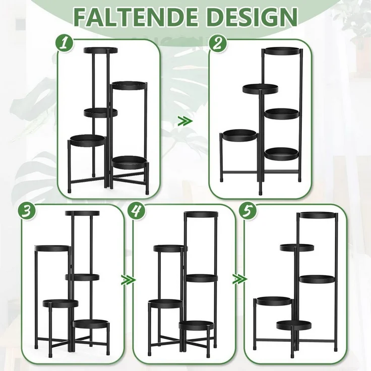 LMaxhome Blumenständer Pflanzenständer 5 Etagen Pflanzenregal Blumentreppe Metall für Hof (Bis zu 60lbs, 1 St, Modernes Pflanzenregal), Faltbares Eck-Hochregal für Pflanzen Balkon, Indoor, Garten – Bild 4