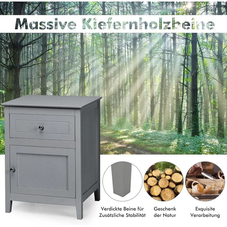 KOMFOTTEU Nachttisch Beistelltisch (2er Set), mit Schublade & Schrank, 48 x 38 x 63,5 cm – Bild 2