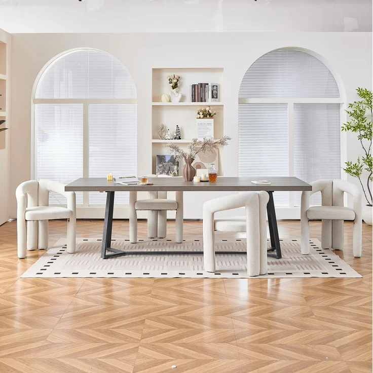 Esszimmerstuhl 4er-Set 62×52×75 cm in Beige mit Chenille-Bezug und Armlehnen – Bild 2