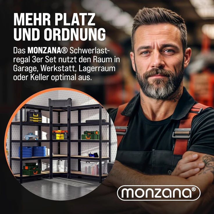 Monzana® 3er Set Schwerlastregal Eckregal 2625 kg 15 MDF-Platten Regal Lagerregal Kellerregal Steckregal Werkstattregal Regalsystem Schwarz – Bild 7