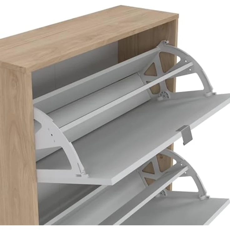Dmora - Schuhschrank Bliss, Schuhregal, Mehrzweck-Eingangsgarderobe, Möbel für Schuhe, 70x24 h162 cm, Eiche – Bild 7