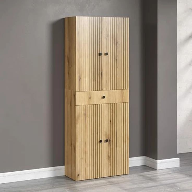 trendteam smart living - PureBliss - Waschbeckenunterschrank - Eiche - Waschtisch mit 3 offenen Fächern - (BxHxT) 90 x 79 x 53 cm - Badezimmerschrank mit Rillenoptik - edle Metallgriffe – Bild 3