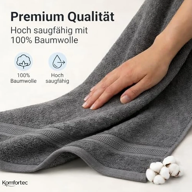 Komfortec Handtuch Set 100% Baumwolle, 4 Badetücher 70x140 und 4 Handtücher 50x100 cm, Frottee (Packung, 8-St), Badehandtuch & XXL Saunatuch, Weich, Towel, Groß – Bild 5
