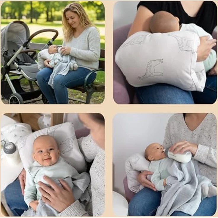 LaLoona Reisestillkissen, 2in1 Stillmuff und Komfortkissen für Unterwegs, Giraffen - Taupe, kompakt und waschbar – Bild 8