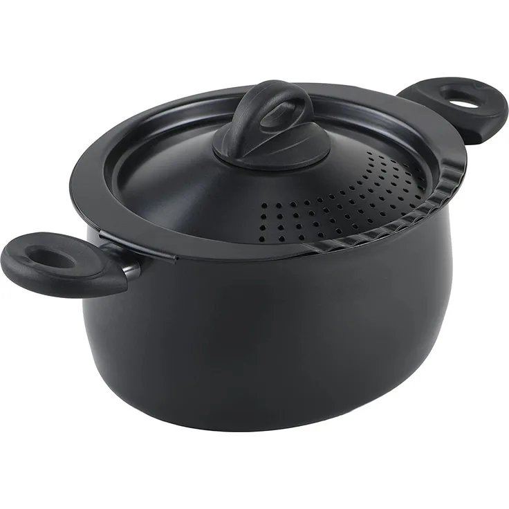 Bialetti 07265 Oval 5 Quart Pasta Pot with Strainer Lid, Nonstick, 1, Black