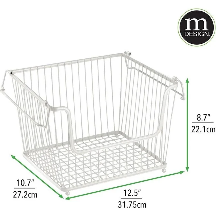mDesign Allzweckkorb Gitterbox Aufbewahrungskorb 3er Set stapelbar Metall Weiß – Bild 2