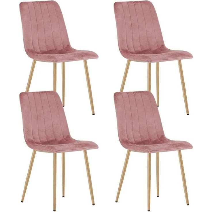 Home Collective Esszimmerstuhl 1er, 2er, 4er Set Polsterstuhl Stuhl Wohnzimmerstuhl (Stuhl Bequemes und strapazierfähiges Design, 90 cm Höhe, 120 kg Belastbarkeit, 4 St), mit rosa Samtsitz und holzfarbenen Beinen 4er Set – Bild 1